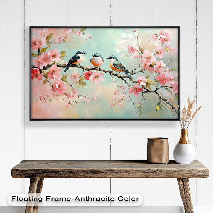 Three Birds Among Blossoms – Animal Oil Painting