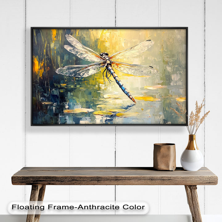 Shimmering Dragonfly Over Lily Pond – Animal Oil Painting