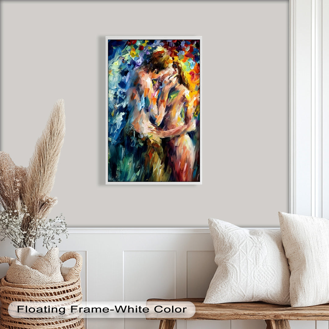 Ethereal Embrace – Abstract Lovers in a Burst of Color Oil Painting