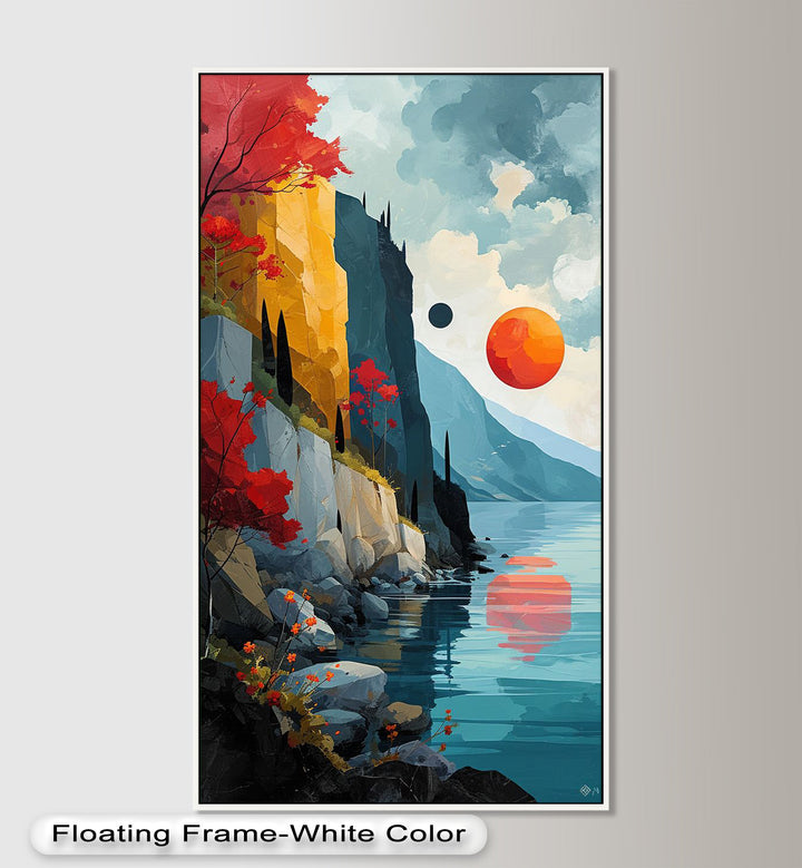 Crimson Horizons – Surreale Küstentraumlandschaft, abstraktes Ölgemälde