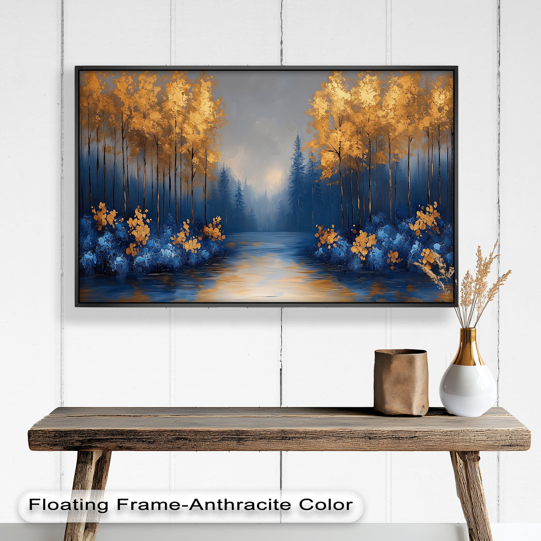 Golden Forest Landscape - Framed Autumn Oil Painting