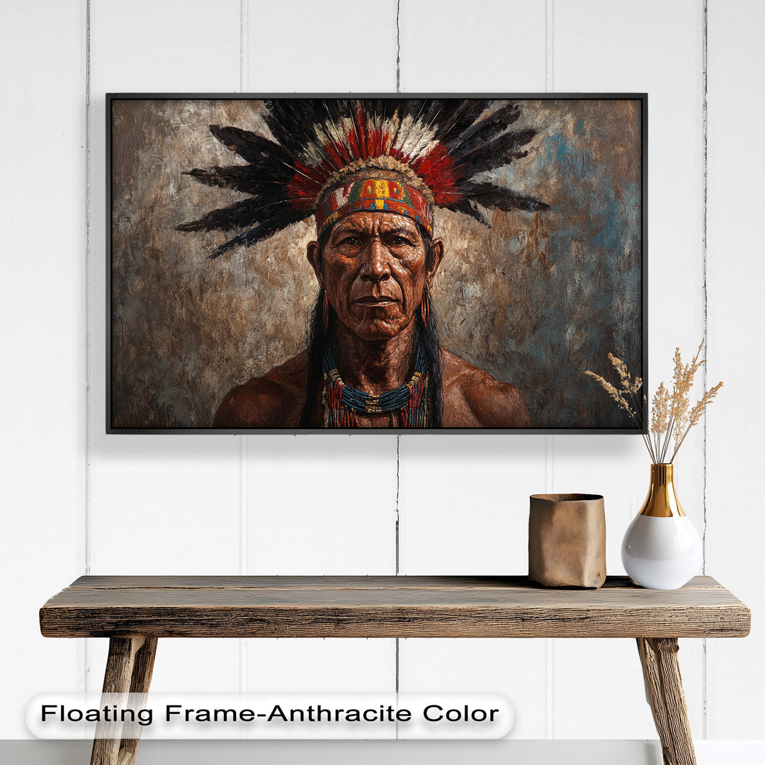 Echo of the Ancestors – Native Warrior Portrait Oil Painting