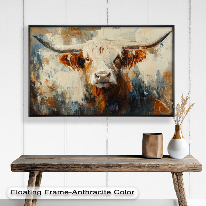 Highland Cow with White Horns – Animal Oil Painting