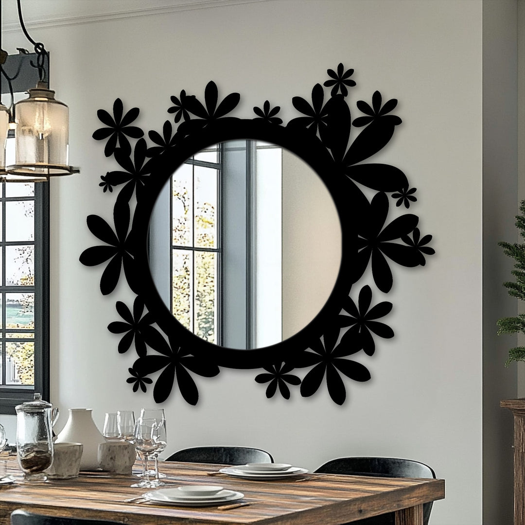 Framed by a dark floral halo, the black metal decoration wall art of this Bloom Halo floor mirror makes it a striking addition to any room.