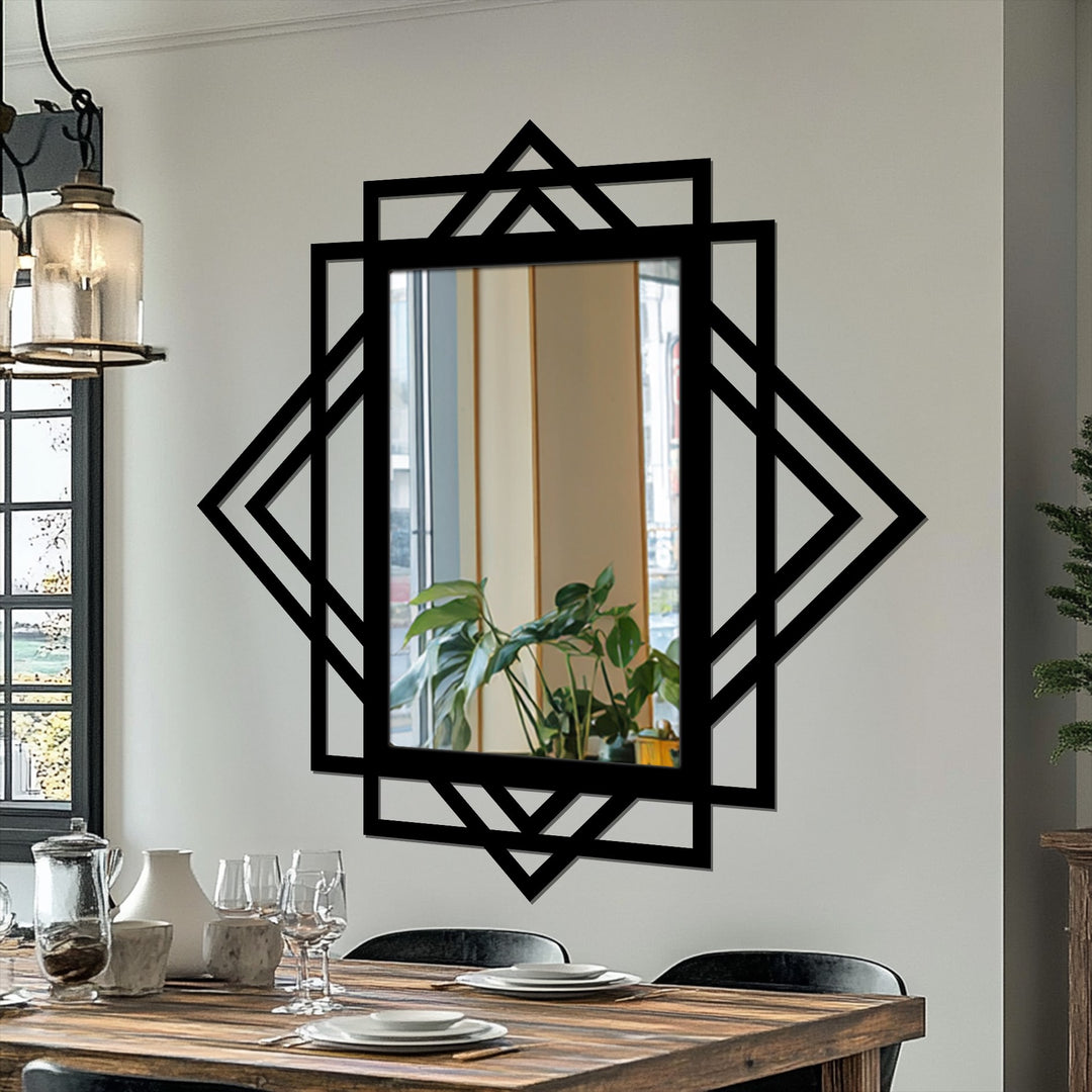 Couche de diamant géométrique Décoration Murale Métal Miroir–Design architectural noir moderne