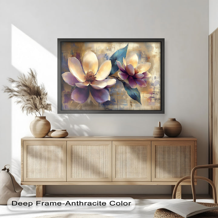 Golden Magnolia Blossoms – Modern Floral Oil Painting