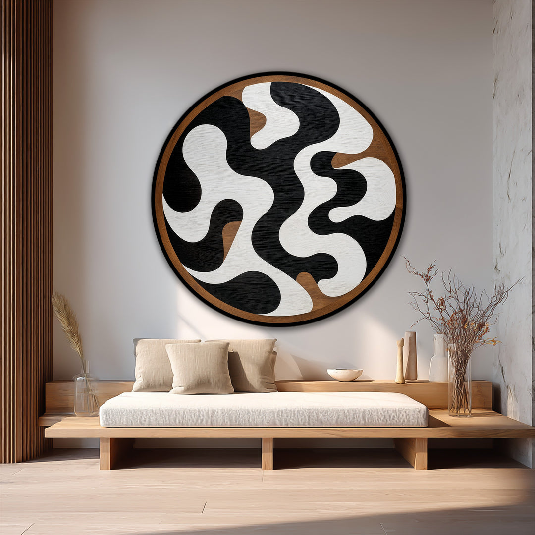 Flux monochrome–Rond abstrait Tableau Peinture à l’huile