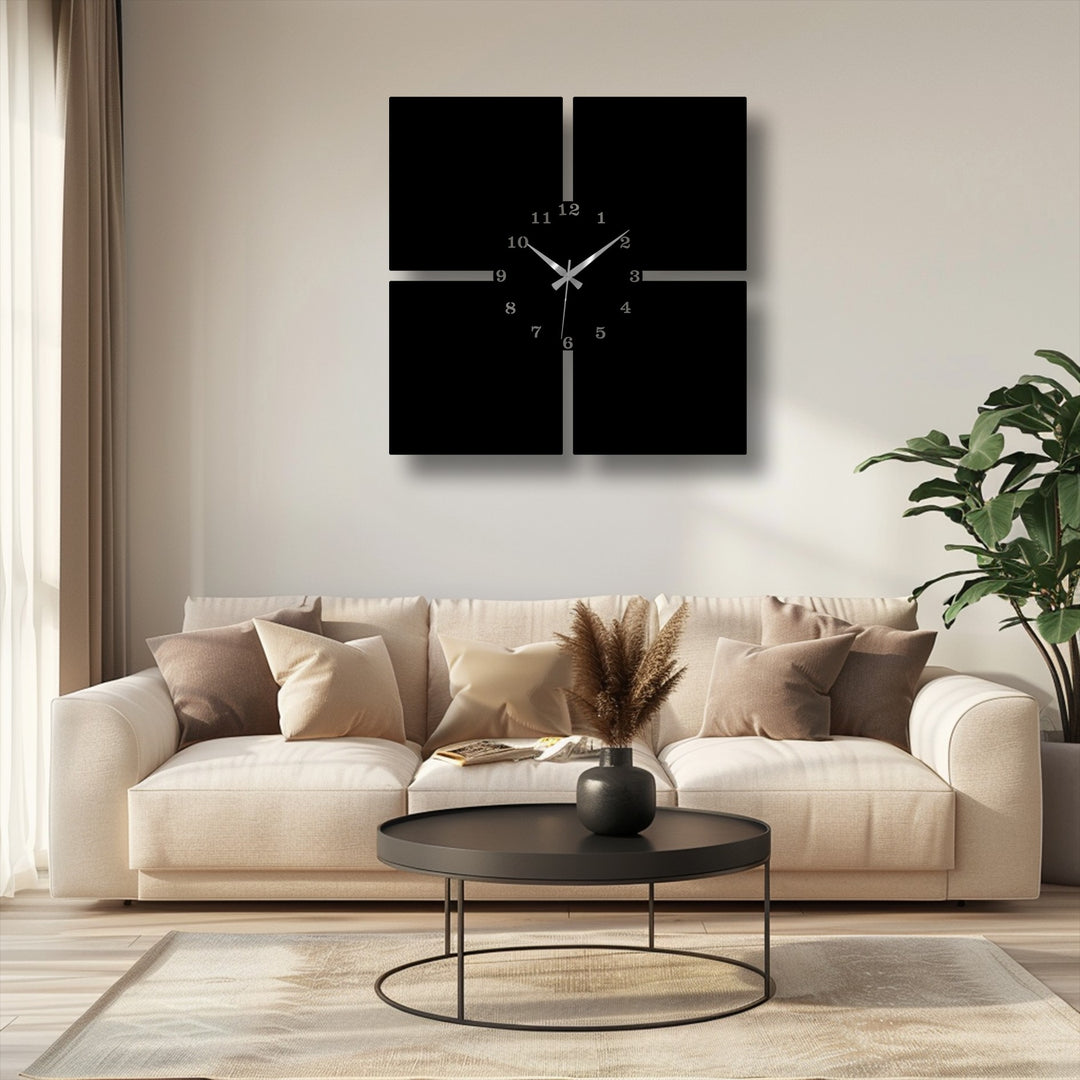 The continuous sweep of the hands on the modern 4-piece metal wall clock elegantly tracks time's passage, an exquisite decoration wall art.
