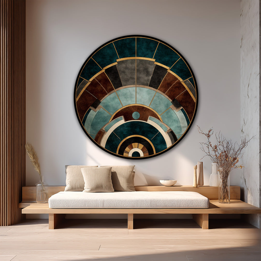 Evoking the organic forms, the Architectural Arcs presents oil painting artwork in a circular geometric design, with layered arcs showcasing rich, earthy tones.