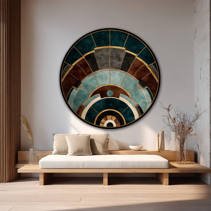 Evoking the organic forms, the Architectural Arcs presents oil painting artwork in a circular geometric design, with layered arcs showcasing rich, earthy tones.