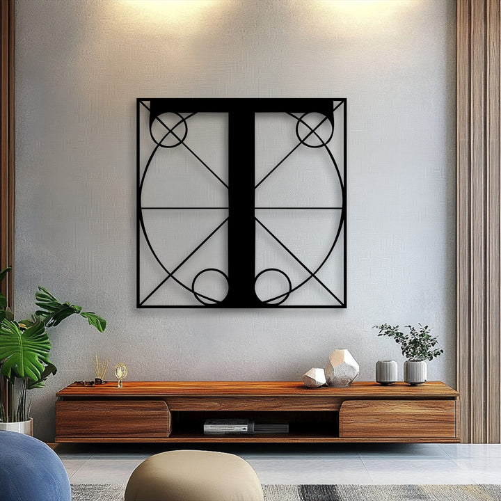 The premium metal quality of this geometric letter T decoration wall art showcases sharp lines and a sleek, modern finish.