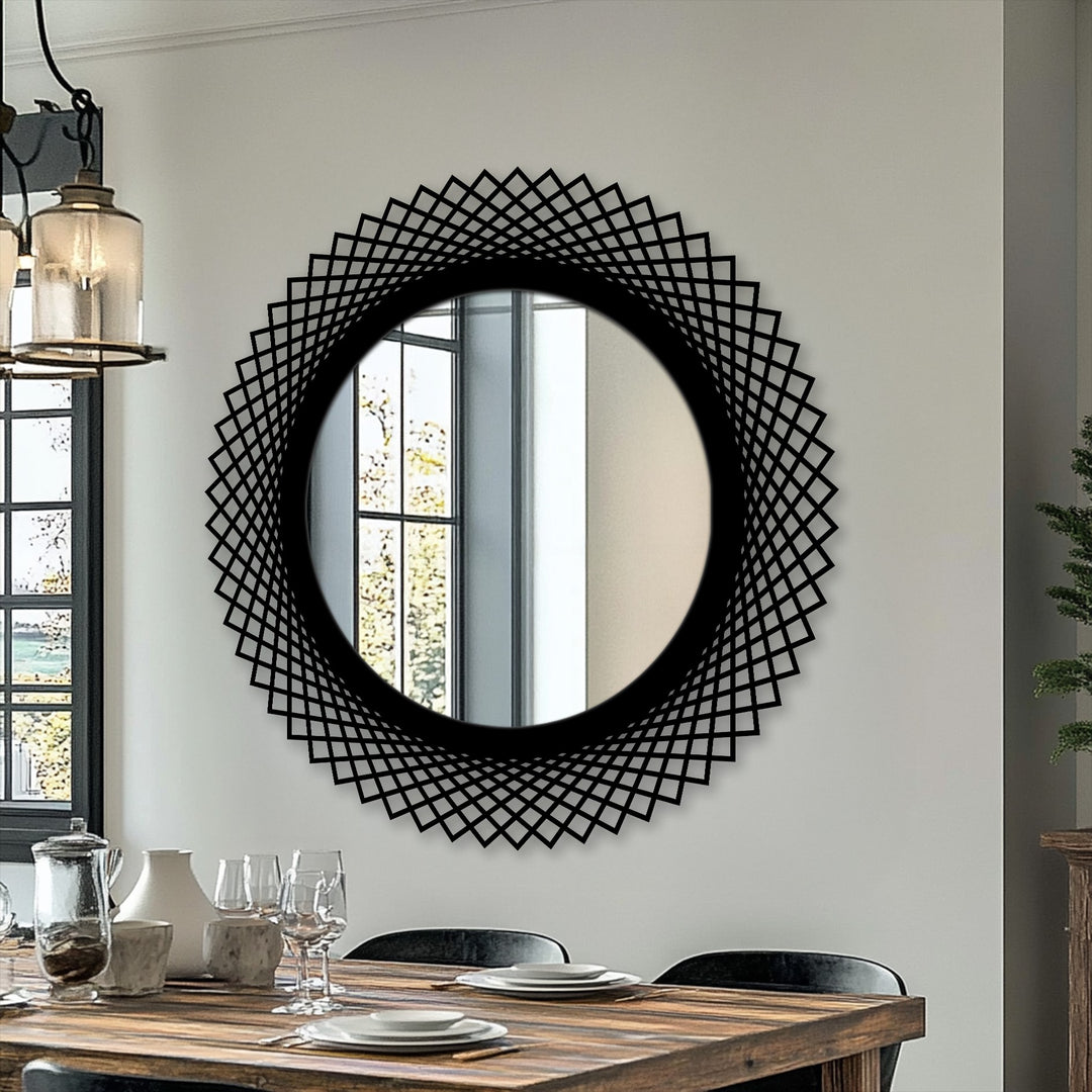 Bathroom mirror with intricate patterned border