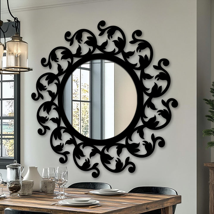 Decorative round wall mirror for entryway
