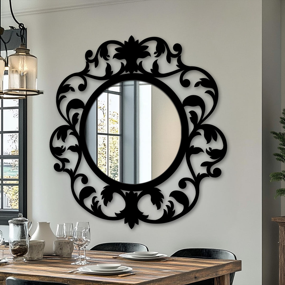 Victorian Bloom Round Decorative Wall Mirror – Ornate Botanical Mirror Wall Decor