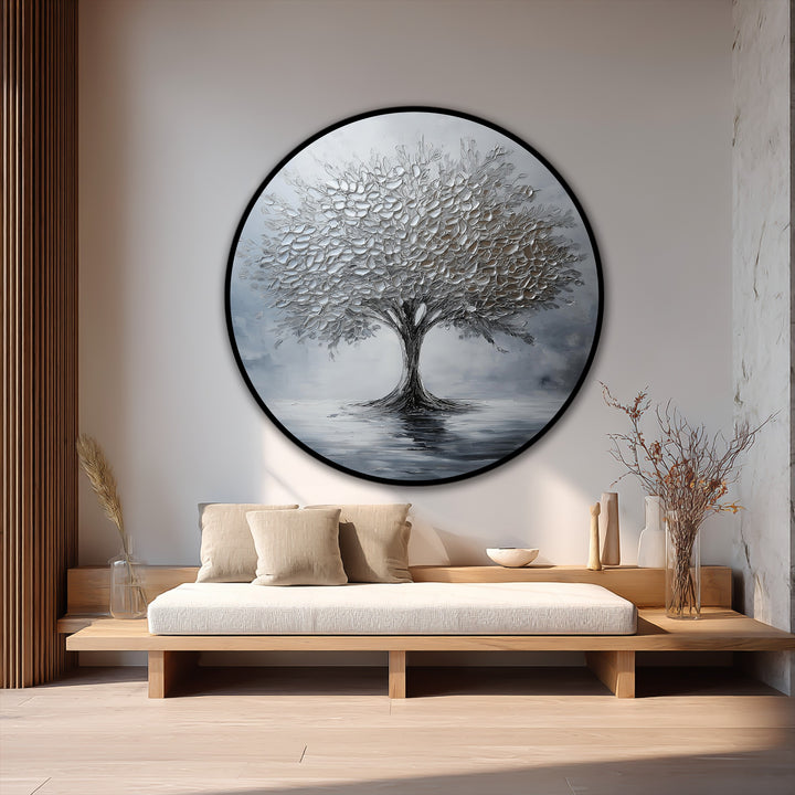 textured silver tree artwork
