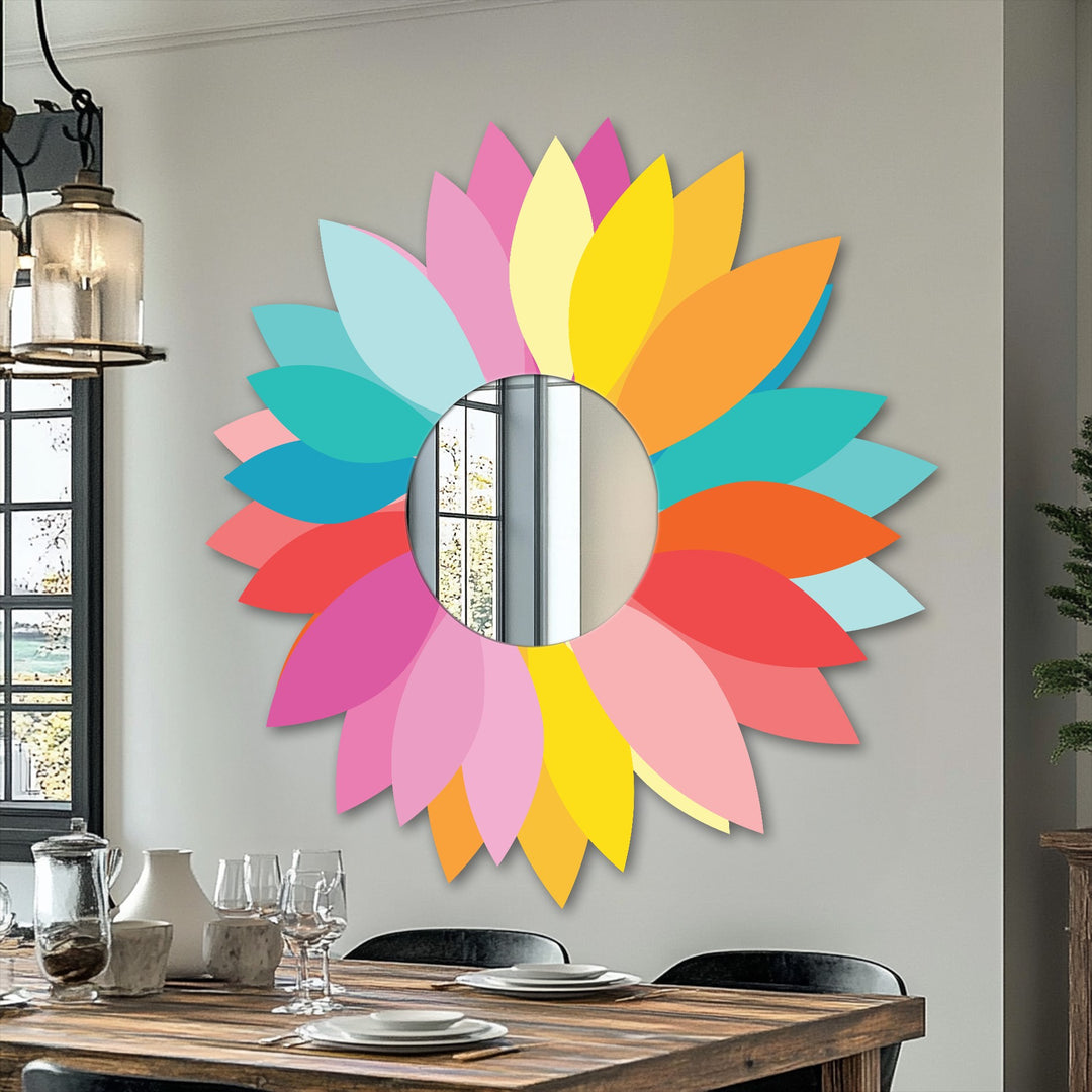 Colorful Petal Round Metal Wall Mirror – Vibrant Floral Design