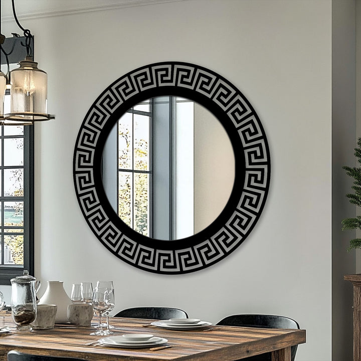 With a neutral color temperature, the decorative mirror features a black geometric frame, reflecting a balanced light ideal for any interior.