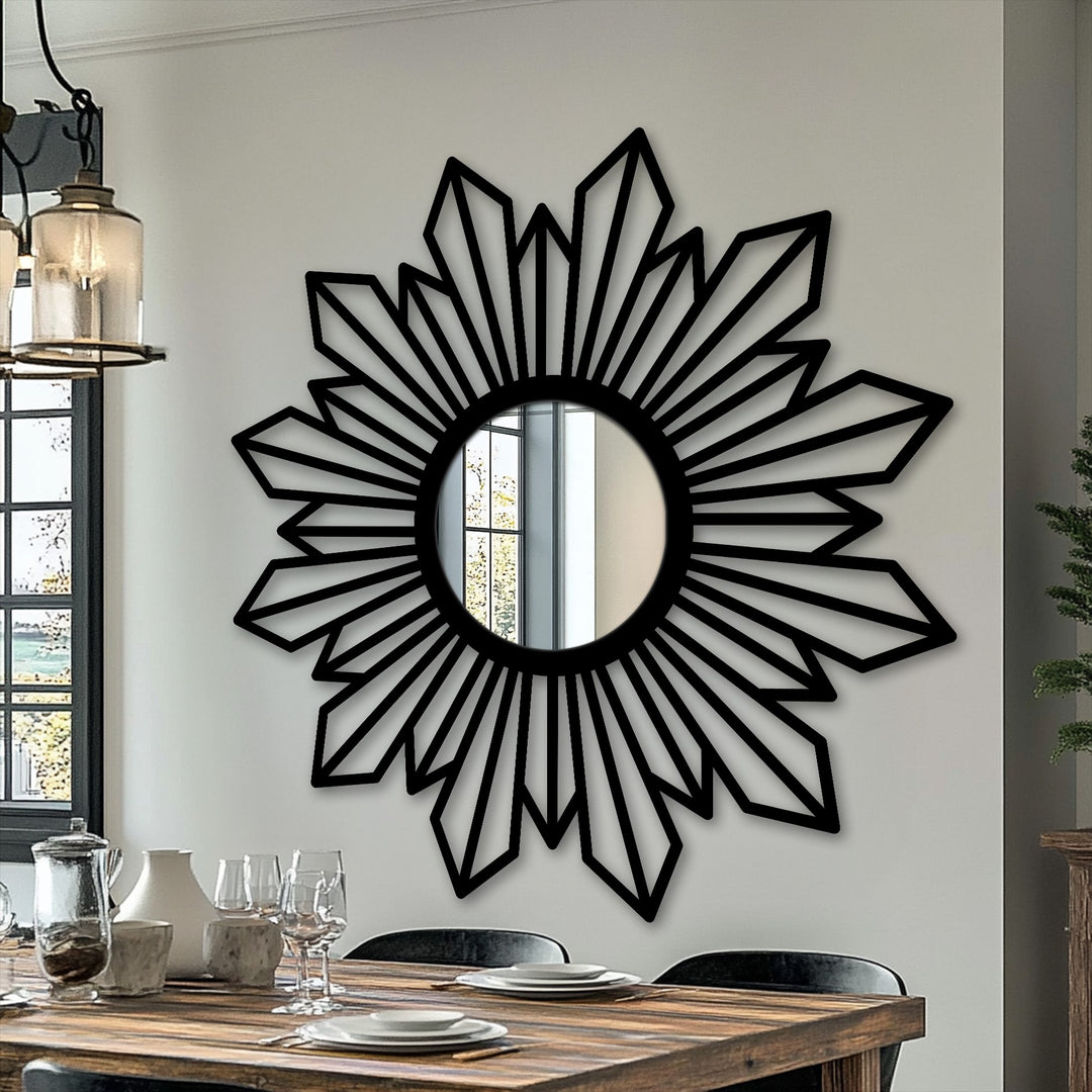 Sunburst Geometric Metal Wall Mirror – Modern Radiant Design