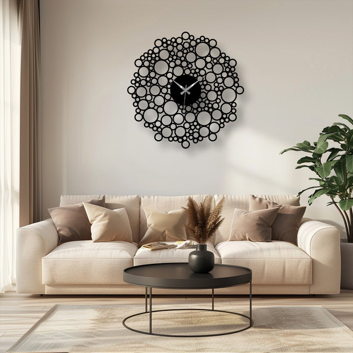 Textured surface of the bubble mesh metal wall clock highlights its unique metal wall art geometric design, crafted from premium steel for a stylish modern look.