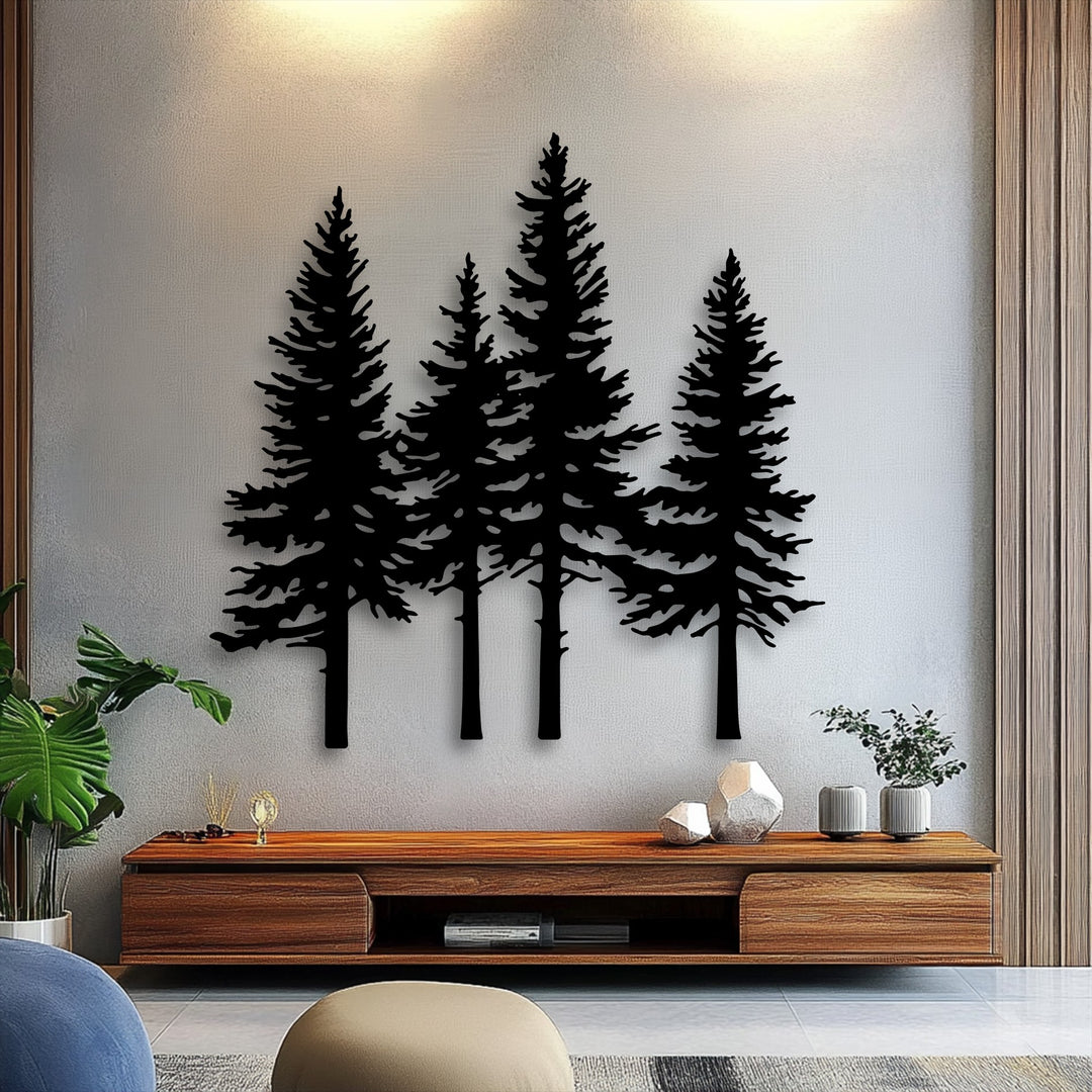 Pine Forest Silhouette Metal Wall Art – Nature Landscape Decor