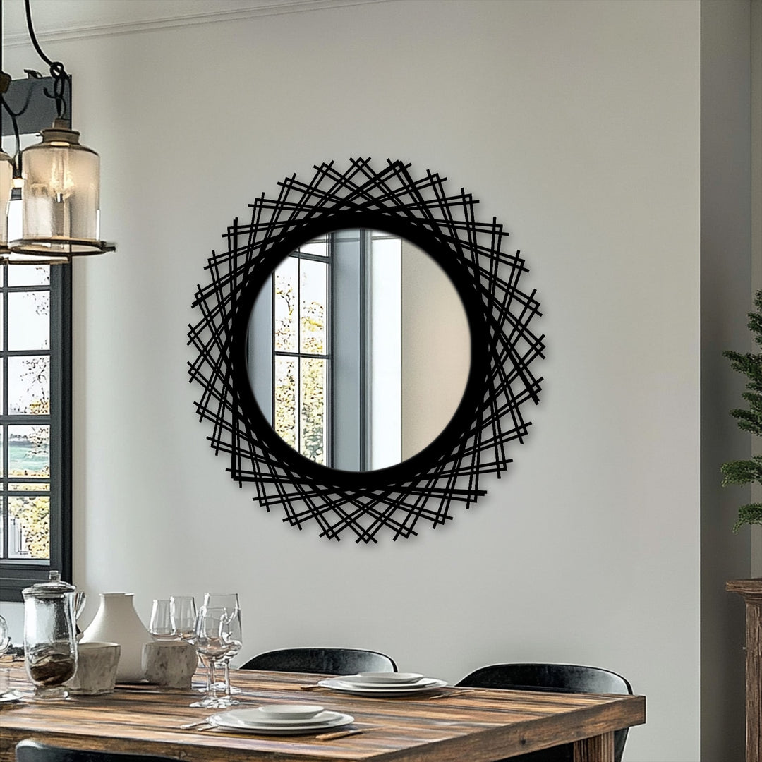 Layered Line Round Decorative Wall Mirror – Modern Geometric Mirror Wall Decor