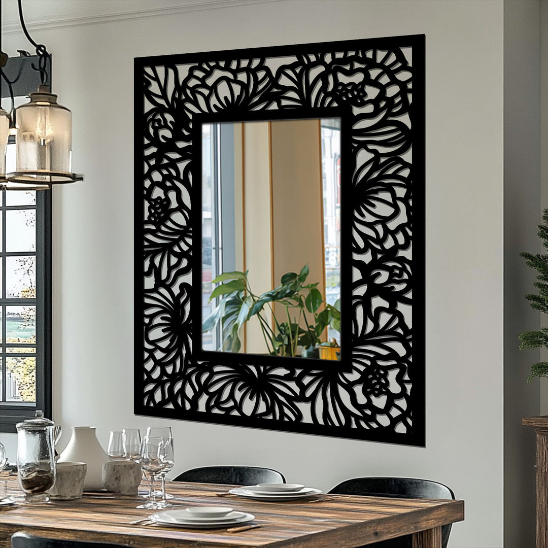 Floral Silhouette Frame Metal Floor Mirror – Botanical Cut-Out Design