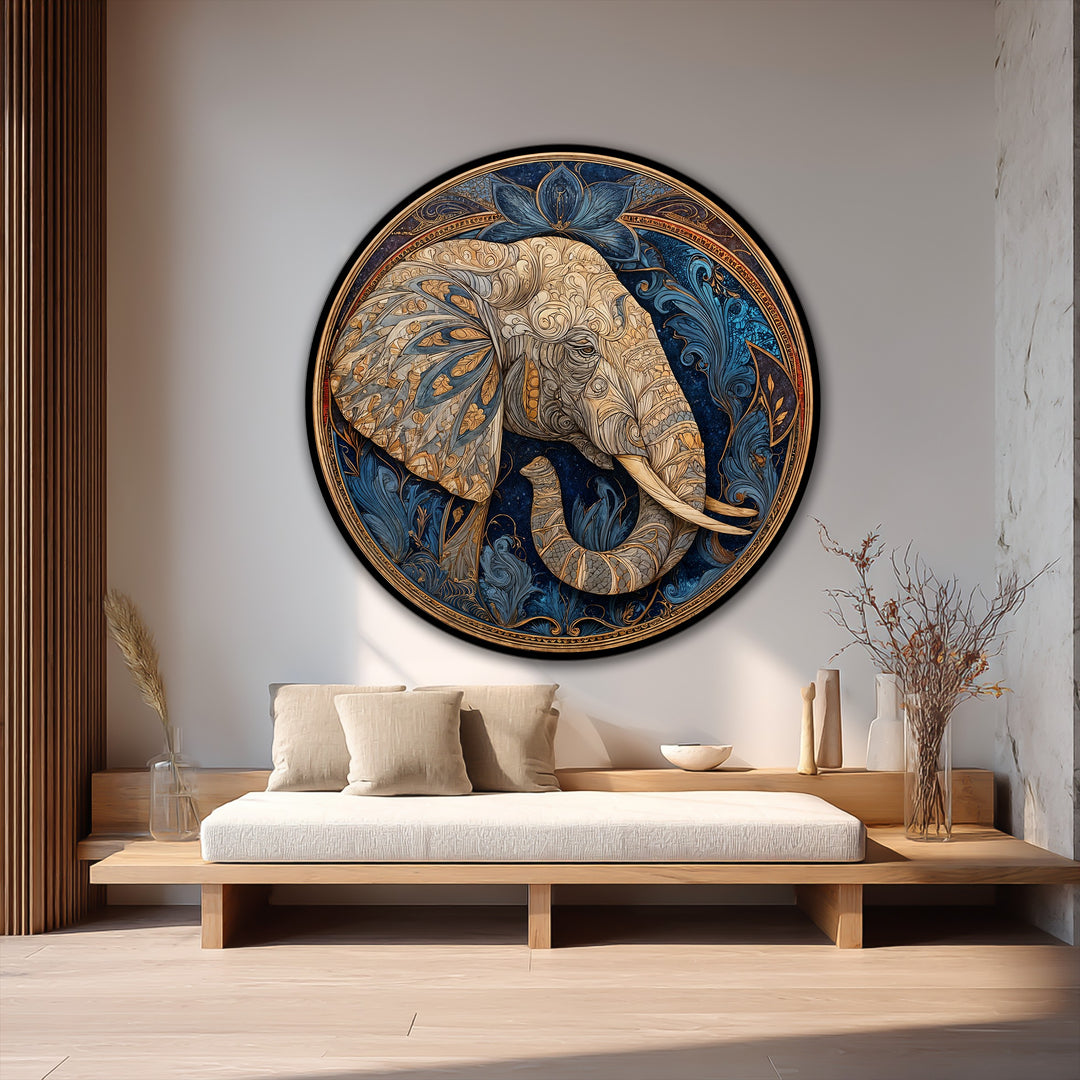 Guardiano del Loto Reale – Elefante Rotondo Ornato Quadro a Olio