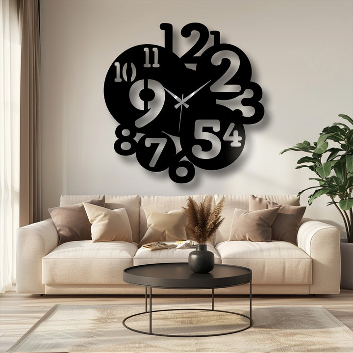 Overlapping metal numbers create a captivating depth and layers in this modern decoration wall art clock, casting dynamic shadows and adding visual interest.