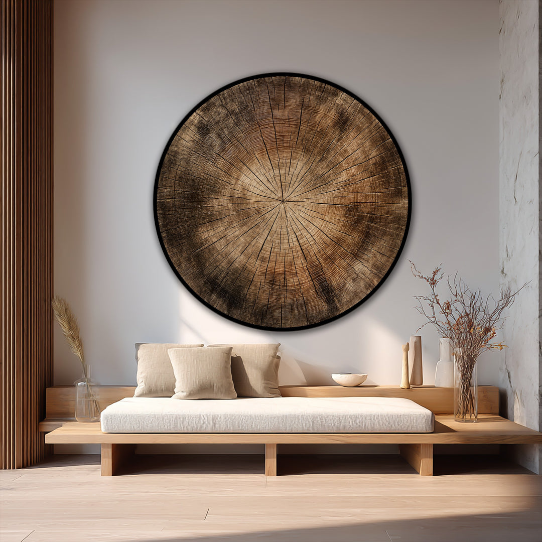 Timeless Growth – Natural Wood Texture Round Oil Painting