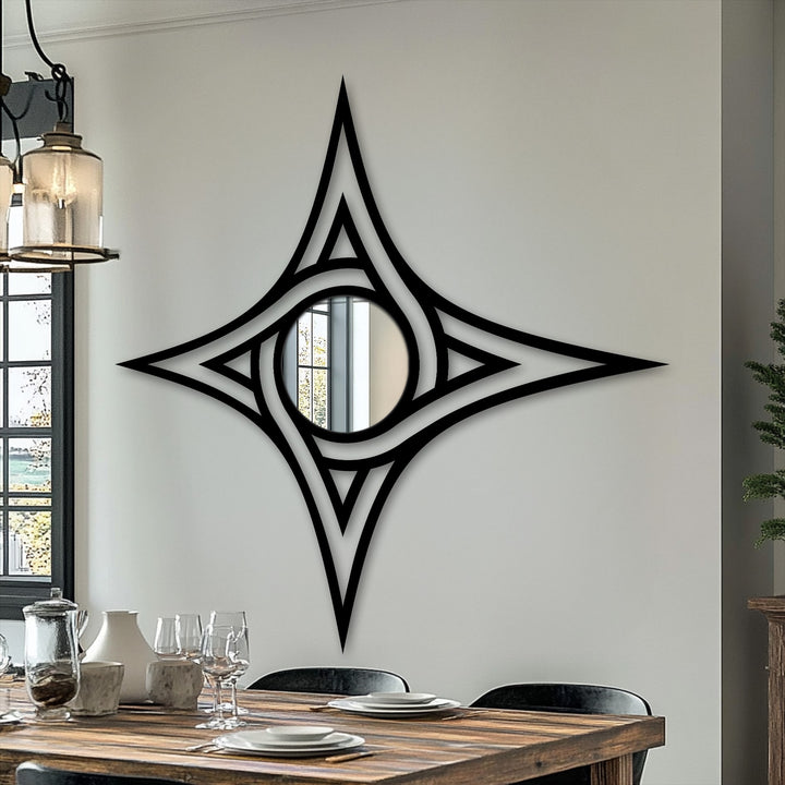 Black dominates this star frame floor mirror, enhancing its unique metal wall art design and making it a sleek addition to modern interiors.