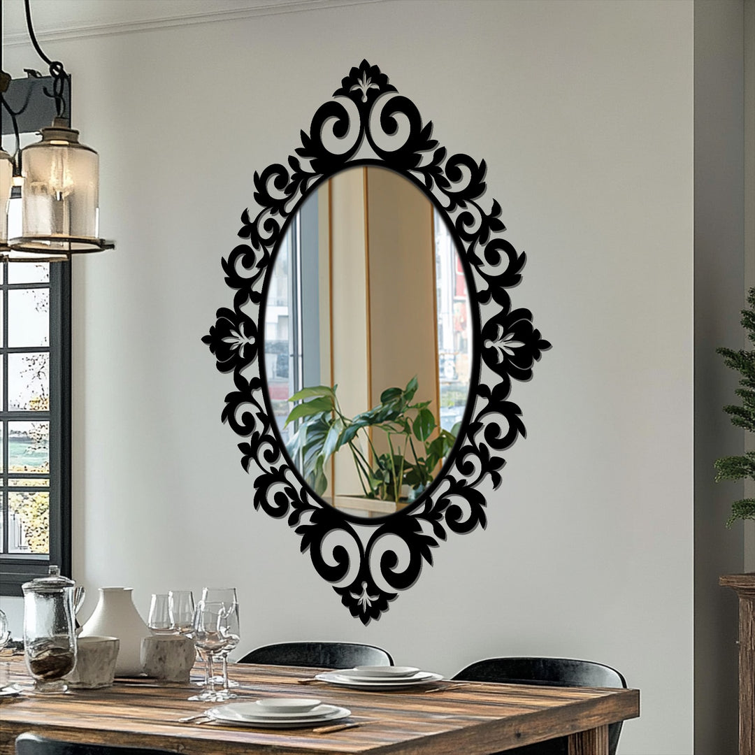 Oval mirror with scroll crest frame