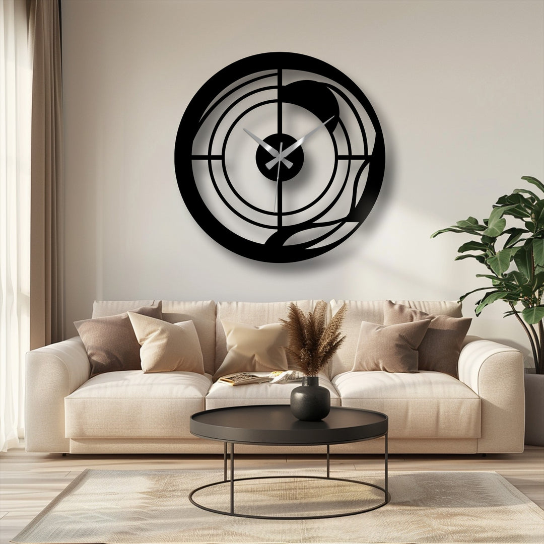 Negative space creates an intriguing spiral effect within this metal decoration wall art featuring a modern abstract spiral wall clock.