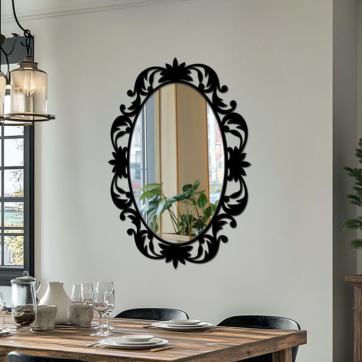 Reflecting the brightest area, the Victorian Grace floral oval floor mirror reveals a clear reflection within its modern mirror frame, showcasing decorative design elements.