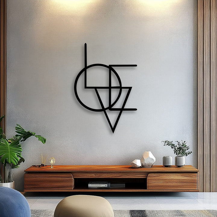 Negative space beautifully defines the modern minimal abstract geometric fusion metal art for wall, creating a striking focal point.