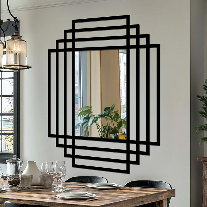 Highlighting the abstract quality, the symmetry grid metal floor mirror boasts a modern layered frame design that adds a unique touch of decoration wall art to any space.