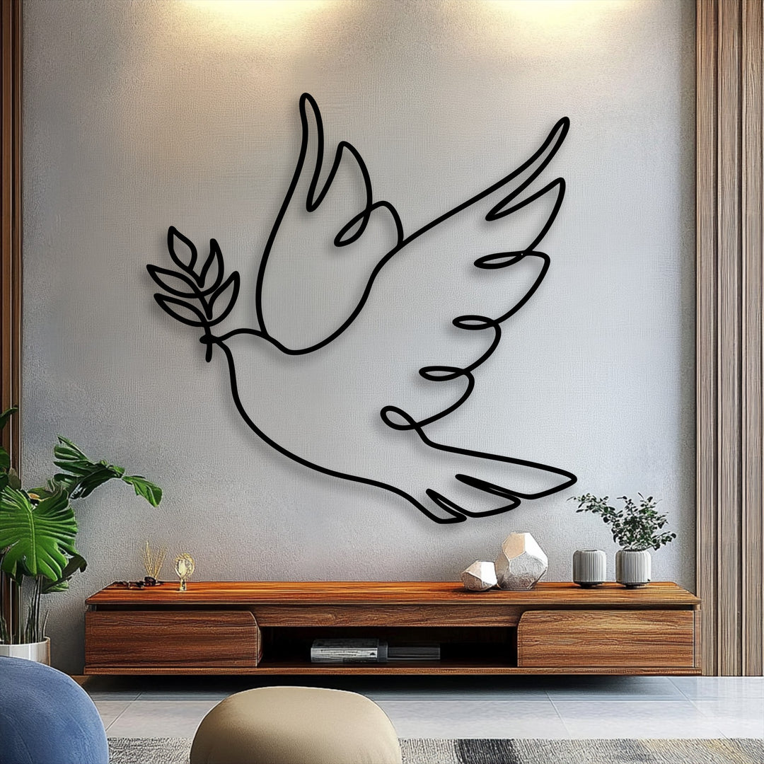Minimalist Dove Line Art Metal Wall Art – Peace Symbol Decor