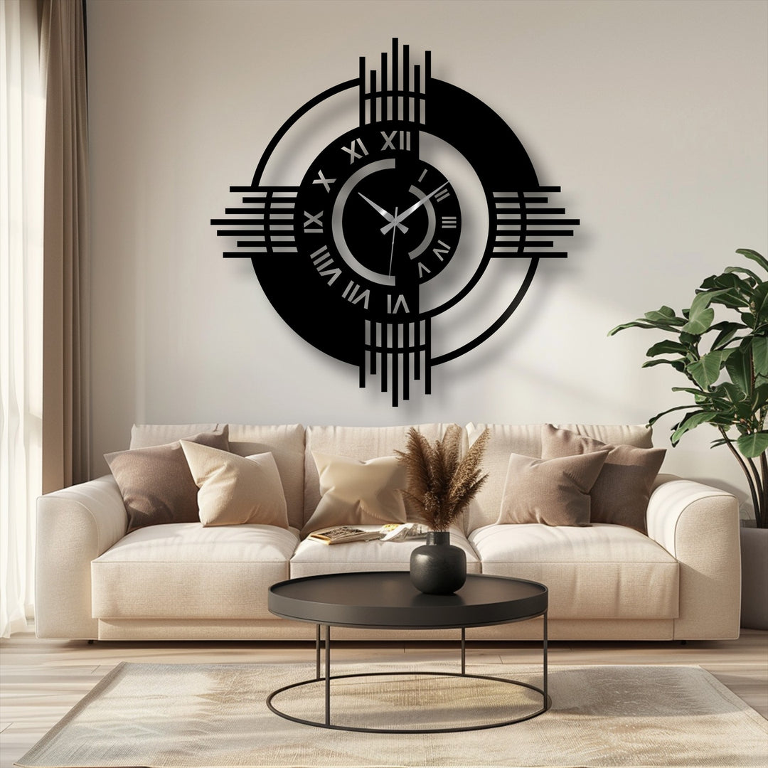 Modern Roman Numeral Geometric Metal Wall Clock