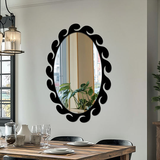 Highlighting the brightest area, this wave edge oval mirror is a unique way of decorating with wall mirrors, adding a touch of modern curved decor to any space.