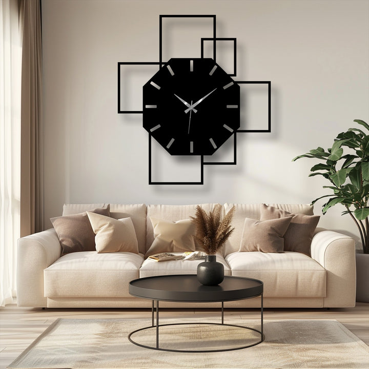 Oriented with a captivating geometric design, this octagonal metal wall clock features square frames, offering a unique decoration wall art.