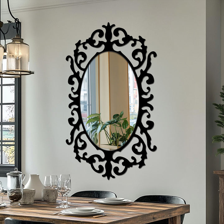 Low color saturation makes the Victorian Elegance Curved Frame Oval Floor Mirror stand out less, but the design of this stained glass wall mirror remains bold.