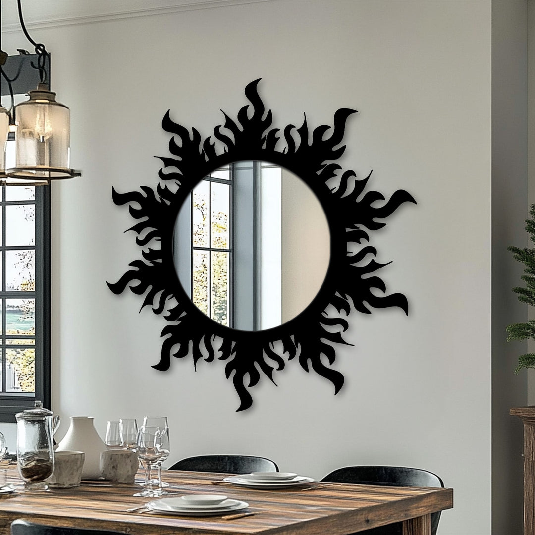 Flame Aura Round Decorative Wall Mirror – Modern Asymmetrical Mirror Wall Decor