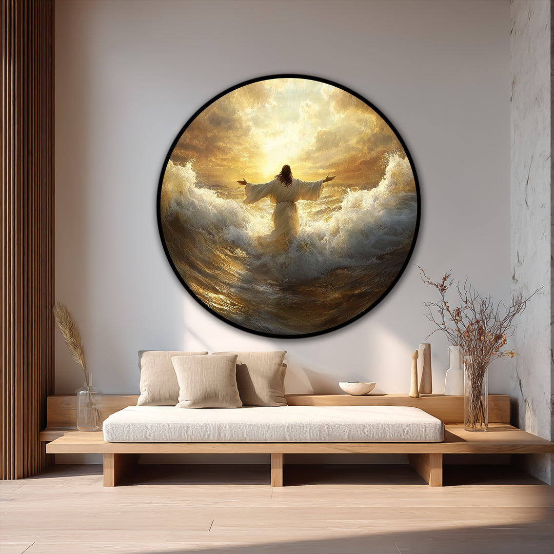 Radiant Faith – Golden Sunrise Over the Sea Oil Painting
