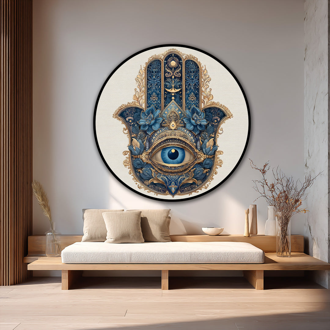 Visione Reale di Hamsa – Rotondo Spirituale Ornato Quadro a Olio