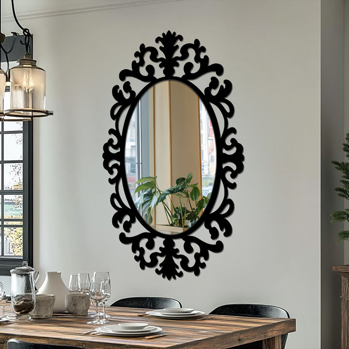 Showcasing organic forms, the regal flourish baroque oval floor mirror presents an intricate, decorative framed wall mirror with an elegant, curving design.