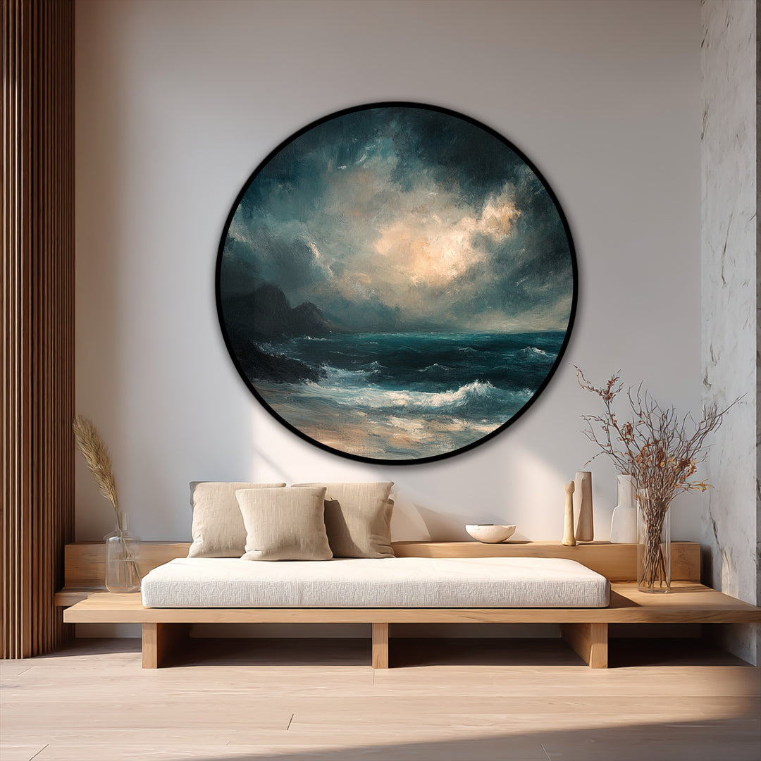 Tempest Horizon – Paisaje marino espectacular redondo Cuadro al óleo