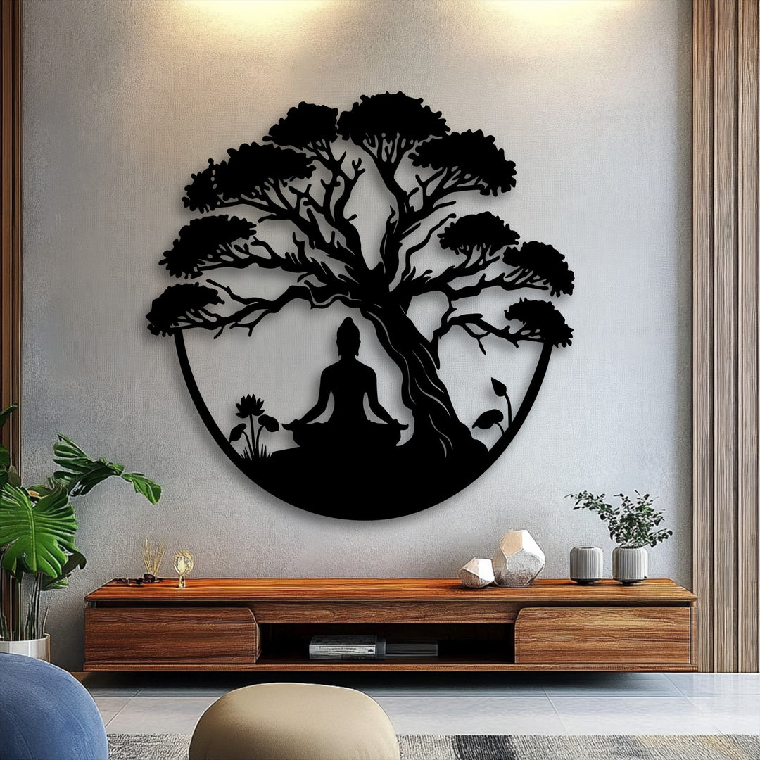 Meditation Tree Metal Wall Art – Zen Yoga Decor