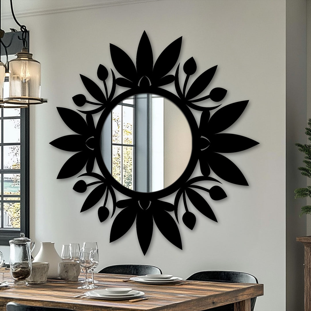 Floral Halo Round Decorative Wall Mirror – Modern Botanical Mirror Wall Decor