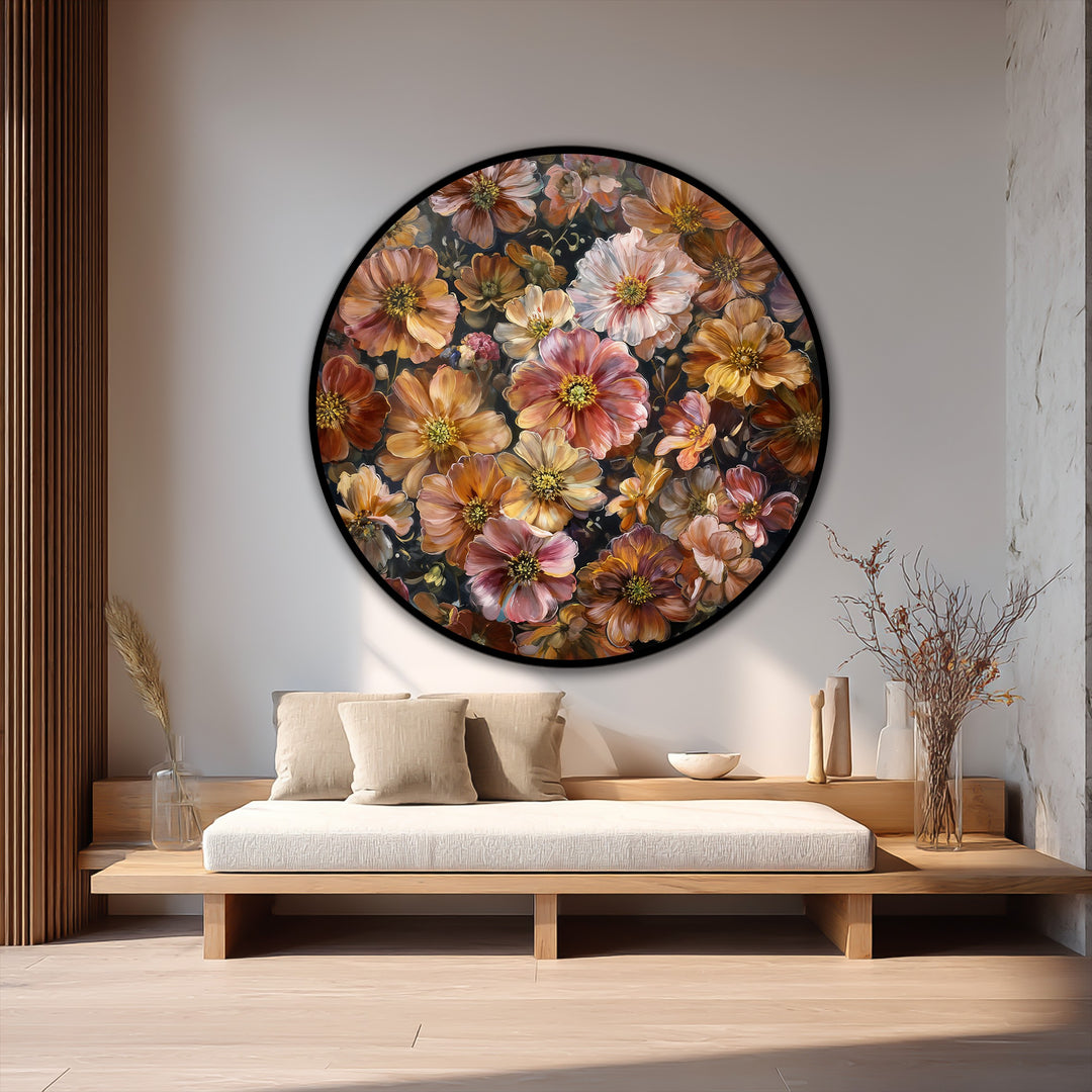 Autumn Bloom Symphony – Floral Round Oil Painting