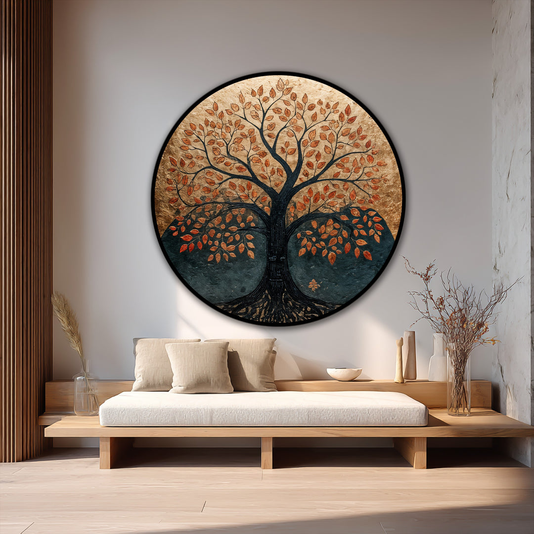 Eternal Roots – Autumn Tree Round Oil Painting