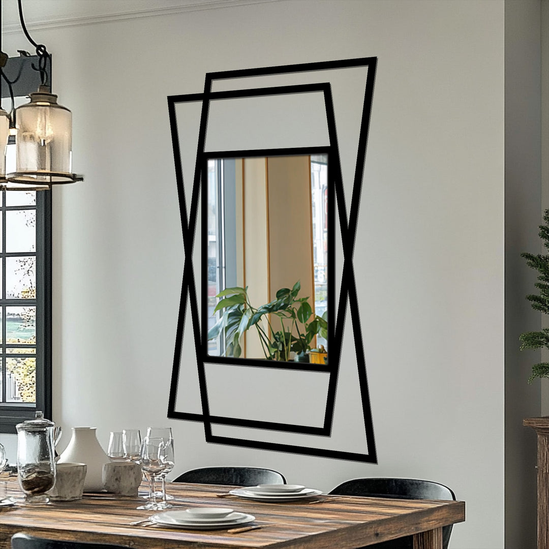 The stillness of the modern mirror reflects the room, its angular, geometric frame acting as a piece of unique modern wall decor, promising minimalist beauty.